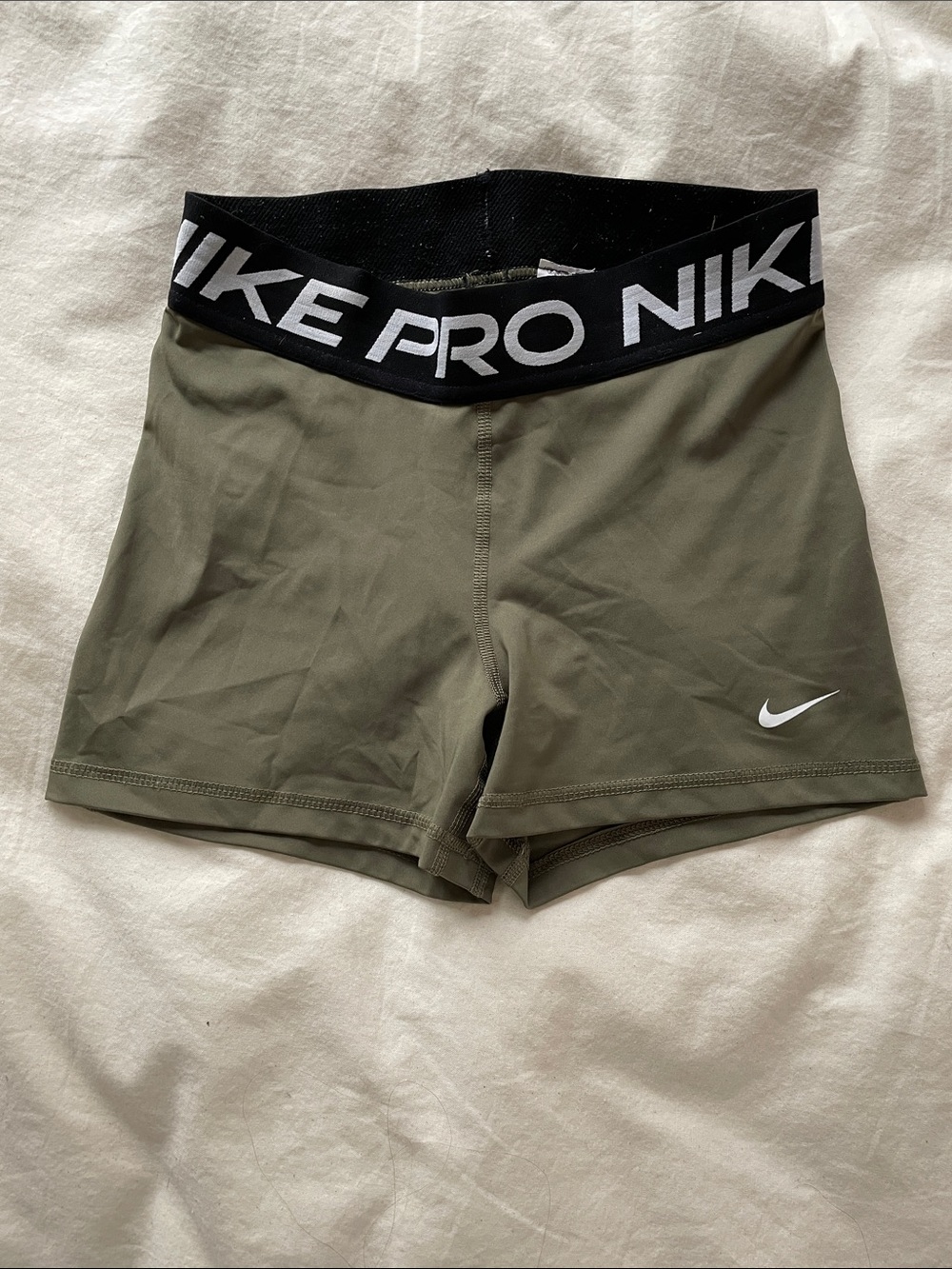 Nike Pro Olive Green Women's Bike Shorts with Branded Waistband